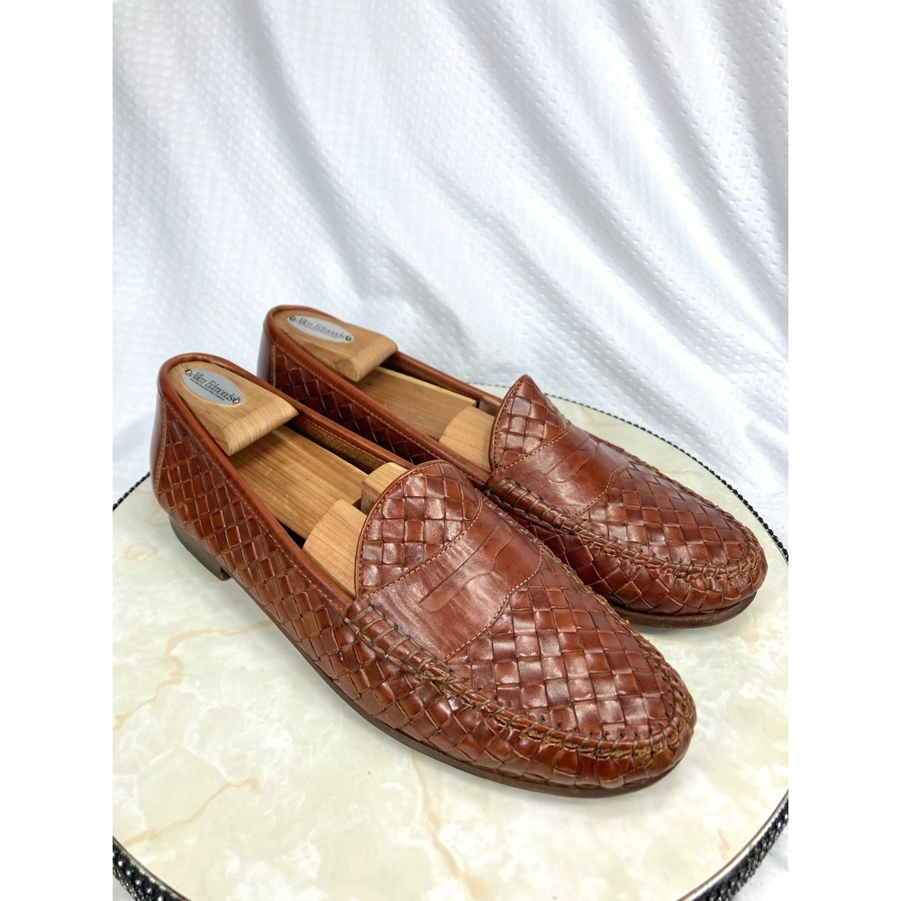 Allen Edmonds St. Lucia Woven Leather Penny Loafer Shoes Mens 11.5 Brown Slip On